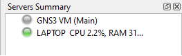 An image showing the program GNS3, with two bubble icons where one is green and one is a gray indicator.